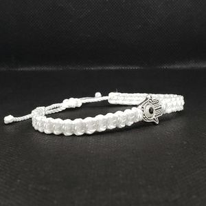 white string Hamsa Hand bracelet, evil eye amulet